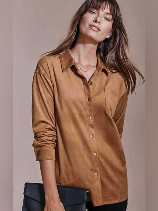 Tops - J JILL FAUX SUEDE BUTTON FRONT BLOUSE SIZE MEDIUM NWT!